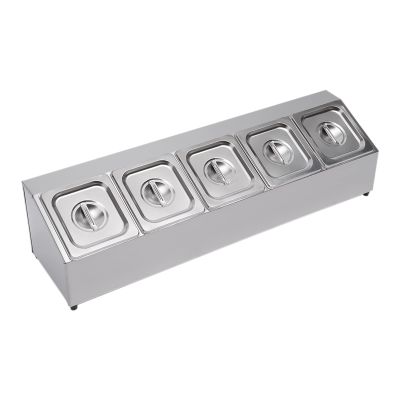5 Grid Food Serving Rack, Spice Rack Shelf Organizer Stand, Stainless Steel Countertop Inclined Holder for Seasoning Sauce Jam Fruits Ingredients, for Kitchen Pantry Use