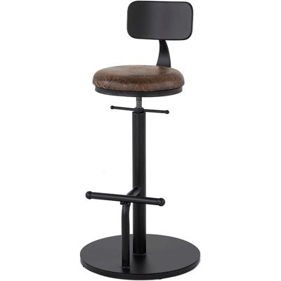 ABGRC Space-Saving Barstool, Wrought Iron Retro Industrial Adjustable Bar Stool, Restaurant Height Swivel Bar Chair with Backrest