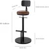 ABGRC Space-Saving Barstool, Wrought Iron Retro Industrial Adjustable Bar Stool, Restaurant Height Swivel Bar Chair with Backrest view 2
