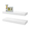 BAMEOS Floating Shelves, White Wall Mounted Wooden Shelves with Invisible Brackets Set of 2, Hanging Wall Shelves Decoration for Bedroom, Bathroom, Living Room and Kitchen view 1
