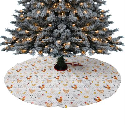 48 Inch Christmas Tree Skirt, Farm Rooster Tree Skirt Christmas Decorations Indoor Outdoor, Farmhouse Chicken Filling Grey Polka Dots Xmas Tree Skirts Mats Ornaments for Party Decor