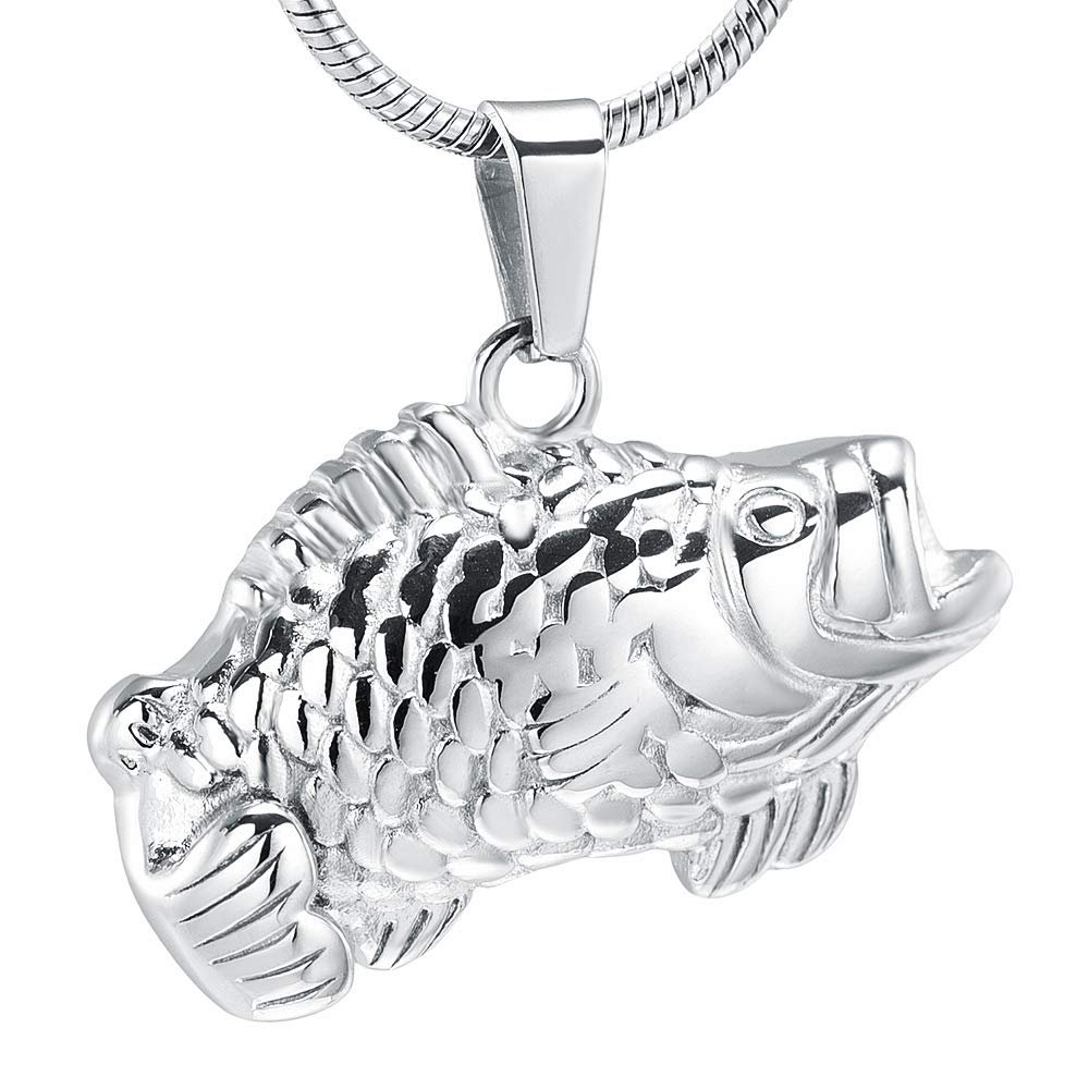 SHEIL Fish Cremation Jewelry Stainless Steel Memorial Ashes Necklace Holder Keepsake Funeral Urn Pendant for Pet Casket