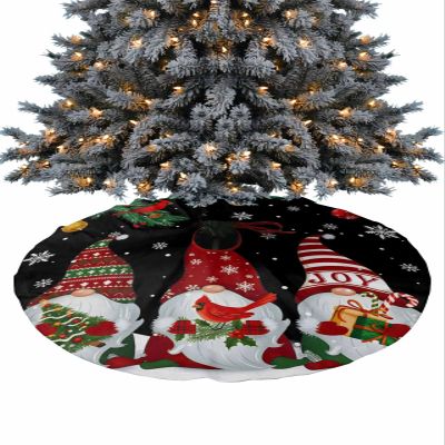 48 Inch Christmas Tree Skirt, Christmas Gnomes Tree Skirt Christmas Decorations Indoor Outdoor, Xmas Tree Snowflake Balls Birds Black Xmas Tree Skirts Mats Ornaments for Party Decor