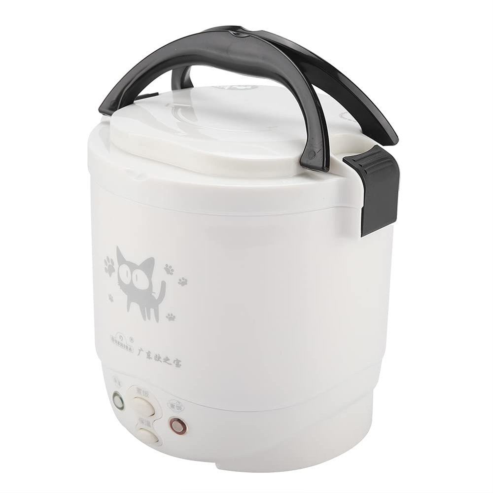12V 100W 1L Electric Portable Rice Cooker for Car, Multifunctional Food Steamer, White, Non-Stick Coating