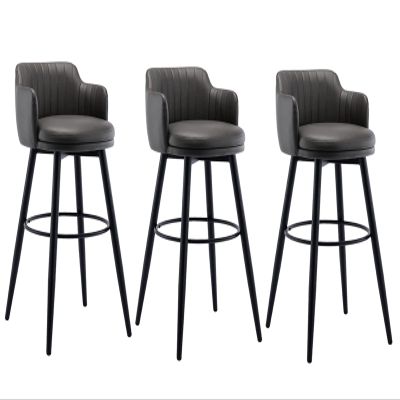 DCALU Modern Nappa Leather Island Bar Chairs Counter Height Barstools Swivel Bar Stools Set of 3 Black Metal Chair Legs Upholstered Stool with Arms, for Kitchen, Breakfast, Pubs
