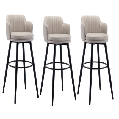 Modern Nappa Leather Island Bar Chairs Counter Height Barstools Swivel Bar Stools Set of 3 Black Metal Chair Legs Upholstered Stool with Arms, for Kitchen, Breakfast, Pubs