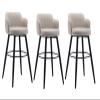 Modern Nappa Leather Island Bar Chairs Counter Height Barstools Swivel Bar Stools Set of 3 Black Metal Chair Legs Upholstered Stool with Arms, for Kitchen, Breakfast, Pubs view 1