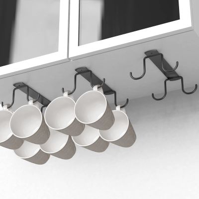 3PCS Mug Hooks Under Cabinet,Coffee Cups Holder with 12 Mug Hooks,Metal Mugs Hooks Under Shelf for Mugs,Coffee Cups and Kitchen Utensils (Black)