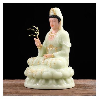 KIZQYN Guan Yin Statue Feng Shui Decor Buddha Household Jade Buddha Statue Guanyin Statue Jade Stone Decoration Chinese for Home and Office Sculpture Lucky Buddha Statue