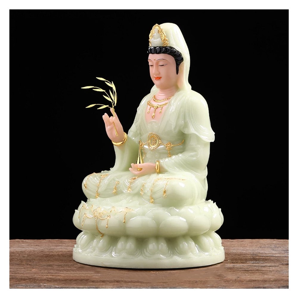 KIZQYN Guan Yin Statue Feng Shui Decor Buddha Household Jade Buddha Statue Guanyin Statue Jade Stone Decoration Chinese for Home and Office Sculpture Lucky Buddha Statue