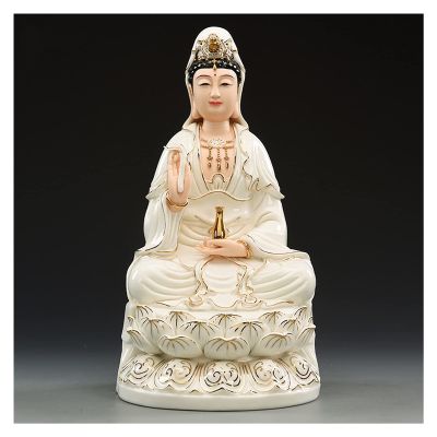 KIZQYN Guan Yin Statue Guan Yin Statue Ceramic Home Decor Statue Best Chinese Feng Shui Gifts Quan Yin Statue on Lotus Pedestal Collectible Bodhis Lucky Buddha Statue