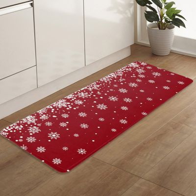Fantasy Snowflake Kitchen Bath Shower Door Welcome Mat for Bedroom/Living/Laundry Room, Christmas Winter Snow Red Holiday Washable Bathroom Bathtub Runner Rug, Indoor Outdoor Throw Doormat, 24"x71"