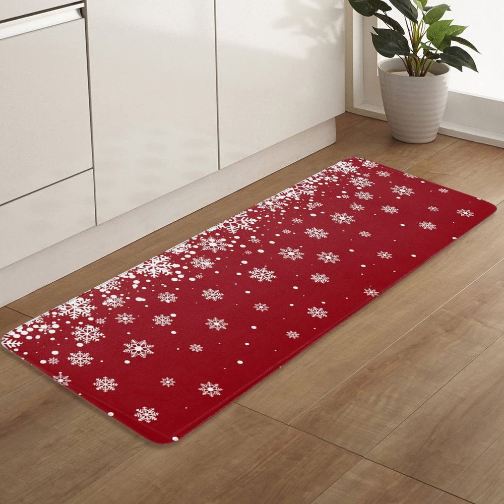 Fantasy Snowflake Kitchen Bath Shower Door Welcome Mat for Bedroom/Living/Laundry Room, Christmas Winter Snow Red Holiday Washable Bathroom Bathtub Runner Rug, Indoor Outdoor Throw Doormat, 24"x71"
