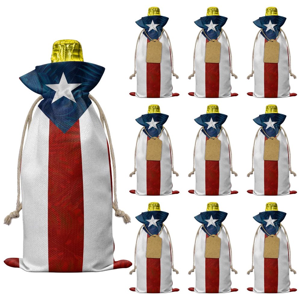 10 Pcs Premium Wine Bottle Gift Bags with Drawstring Flag of Puerto Rico Reusable Wine Gift Bag for Christmas, Wedding, Birthday,Holiday Party, Housewarming, Home Storage