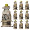10 Pcs Premium Wine Bottle Gift Bags with Drawstring Animals in Forest Wildlife Old Newspapers Paper Art Print Reusable Wine Gift Bag for Christmas, Wedding,Holiday Party, Housewarming, Home Storage view 1
