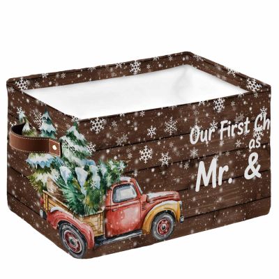 Large Storage Baskets Bins Christmas Red Tree Collapsible Storage Box Laundry Organizer for Closet Shelf Nursery Kids Bedroom Winter Snowflake Xmas Tree Rustic Wooden
