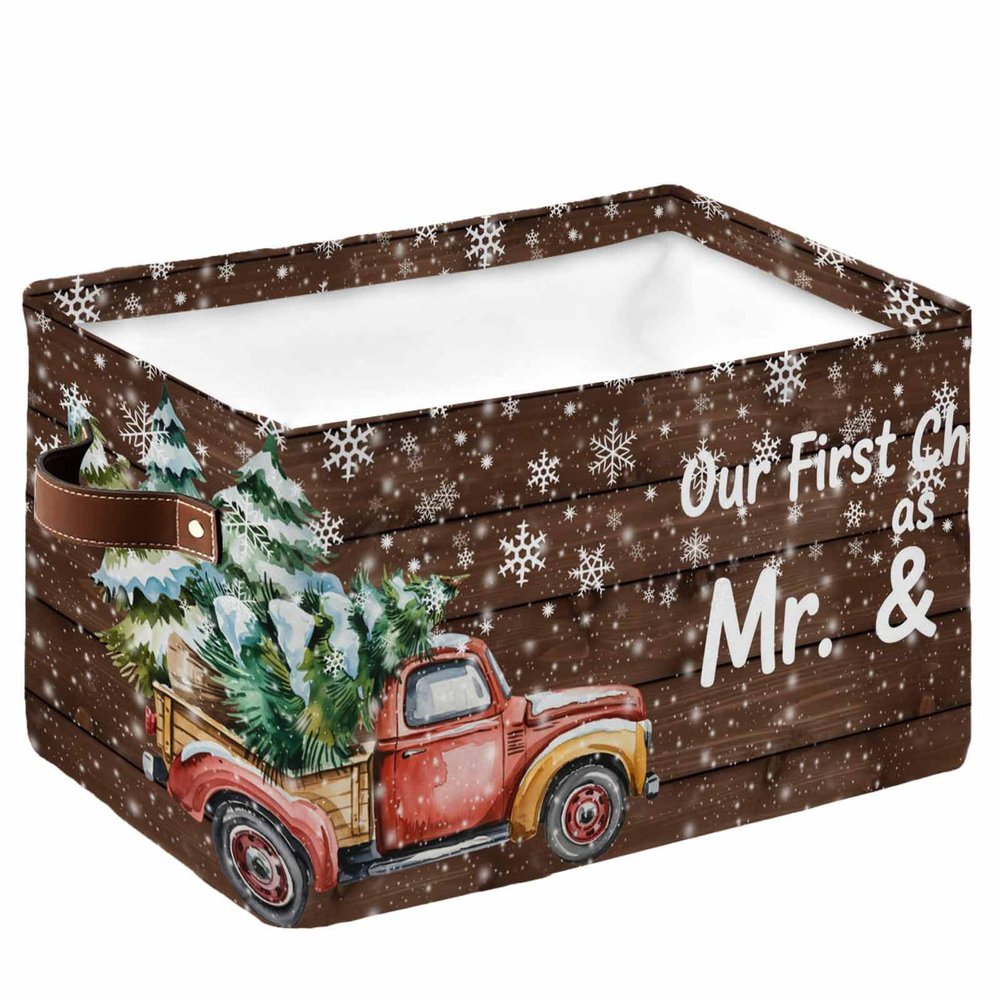 Large Storage Baskets Bins Christmas Red Tree Collapsible Storage Box Laundry Organizer for Closet Shelf Nursery Kids Bedroom Winter Snowflake Xmas Tree Rustic Wooden