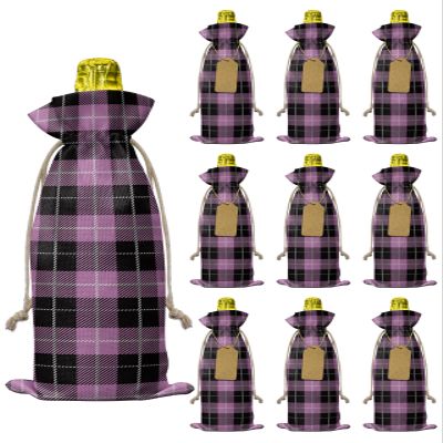 10 Pcs Premium Wine Bottle Gift Bags with Drawstring Buffalo Plaid Reusable Wine Gift Bag for Christmas, Wedding, Birthday,Holiday Party, Housewarming, Home Storage