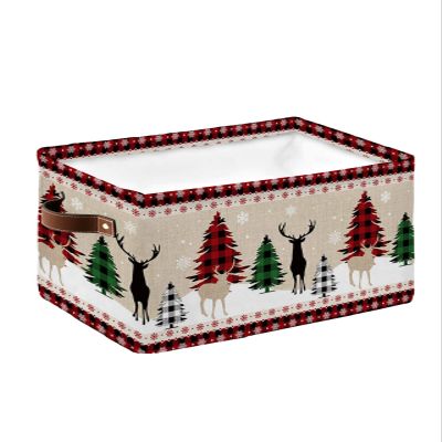 Large Storage Baskets Bins Christmas Elk Collapsible Storage Box Laundry Organizer for Closet Shelf Nursery Kids Bedroom Red Black Plaid Xmas Tree Snowflake Burlap