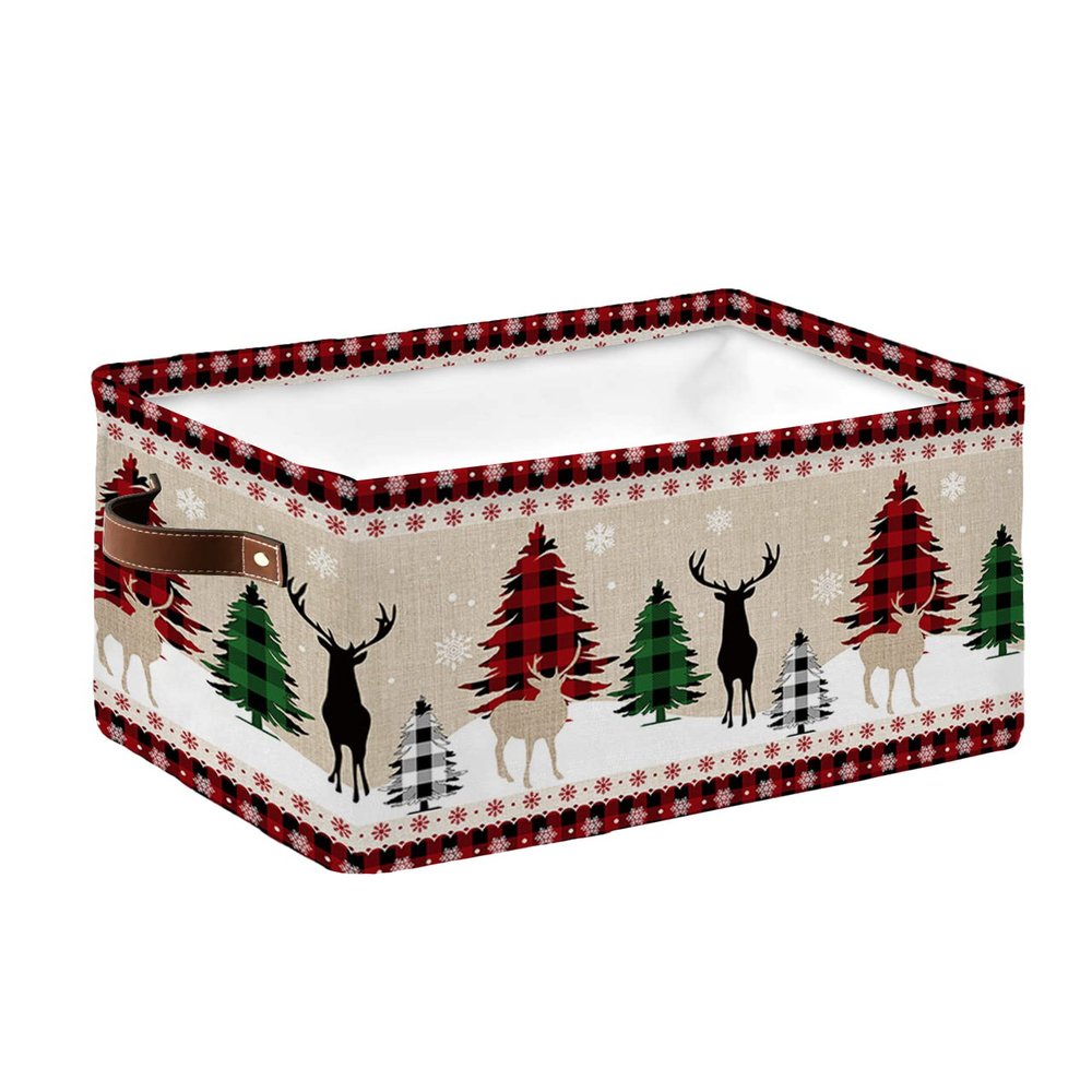 Large Storage Baskets Bins Christmas Elk Collapsible Storage Box Laundry Organizer for Closet Shelf Nursery Kids Bedroom Red Black Plaid Xmas Tree Snowflake Burlap