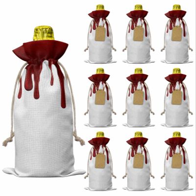 10 Pcs Premium Wine Bottle Gift Bags with Drawstring Flowing Blood Horror Spooky Halloween Themed Print Reusable Wine Gift Bag for Christmas, Wedding,Holiday Party, Housewarming, Home Storage