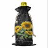 10 Pcs Premium Wine Bottle Gift Bags with Drawstring Farmhouse Rustic Country Sunflowers on Black Backdrop Reusable Wine Gift Bag for Christmas, Wedding,Holiday Party, Housewarming, Home Storage view 2