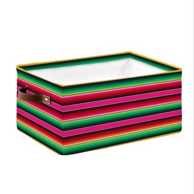 Large Storage Baskets Bins Boho Stripes Colored Collapsible Storage Box Laundry Organizer for Closet Shelf Nursery Kids Bedroom Mexico Colorful Sttriped