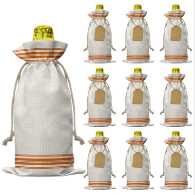10 Pcs Premium Wine Bottle Gift Bags with Drawstring Orange Stripes Autumn Thanksgiving Theme Reusable Wine Gift Bag for Christmas, Wedding, Birthday,Holiday Party, Housewarming, Home Storage