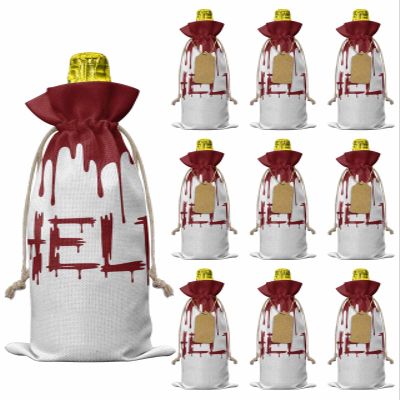 10 Pcs Premium Wine Bottle Gift Bags with Drawstring Halloween Theme,Blood HELP Reusable Wine Gift Bag for Christmas, Wedding, Birthday,Holiday Party, Housewarming, Home Storage