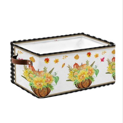 Large Storage Baskets Bins Sunflower Pumpkin Collapsible Storage Box Laundry Organizer for Closet Shelf Nursery Kids Bedroom Fall Maple Leaf Harvest Black White Plaid