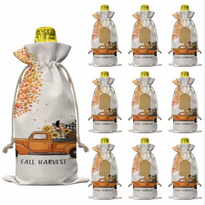 10 Pcs Premium Wine Bottle Gift Bags with Drawstring It's Fall Y'all Cute Gnomes and Pumpkins on The Truck Reusable Wine Gift Bag for Christmas, Wedding,Holiday Party, Housewarming, Home Storage