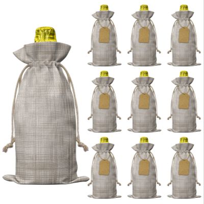 10 Pcs Premium Wine Bottle Gift Bags with Drawstring Retro Farm Rustic Textile Texture Plaid Reusable Wine Gift Bag for Christmas, Wedding, Birthday,Holiday Party, Housewarming, Home Storage