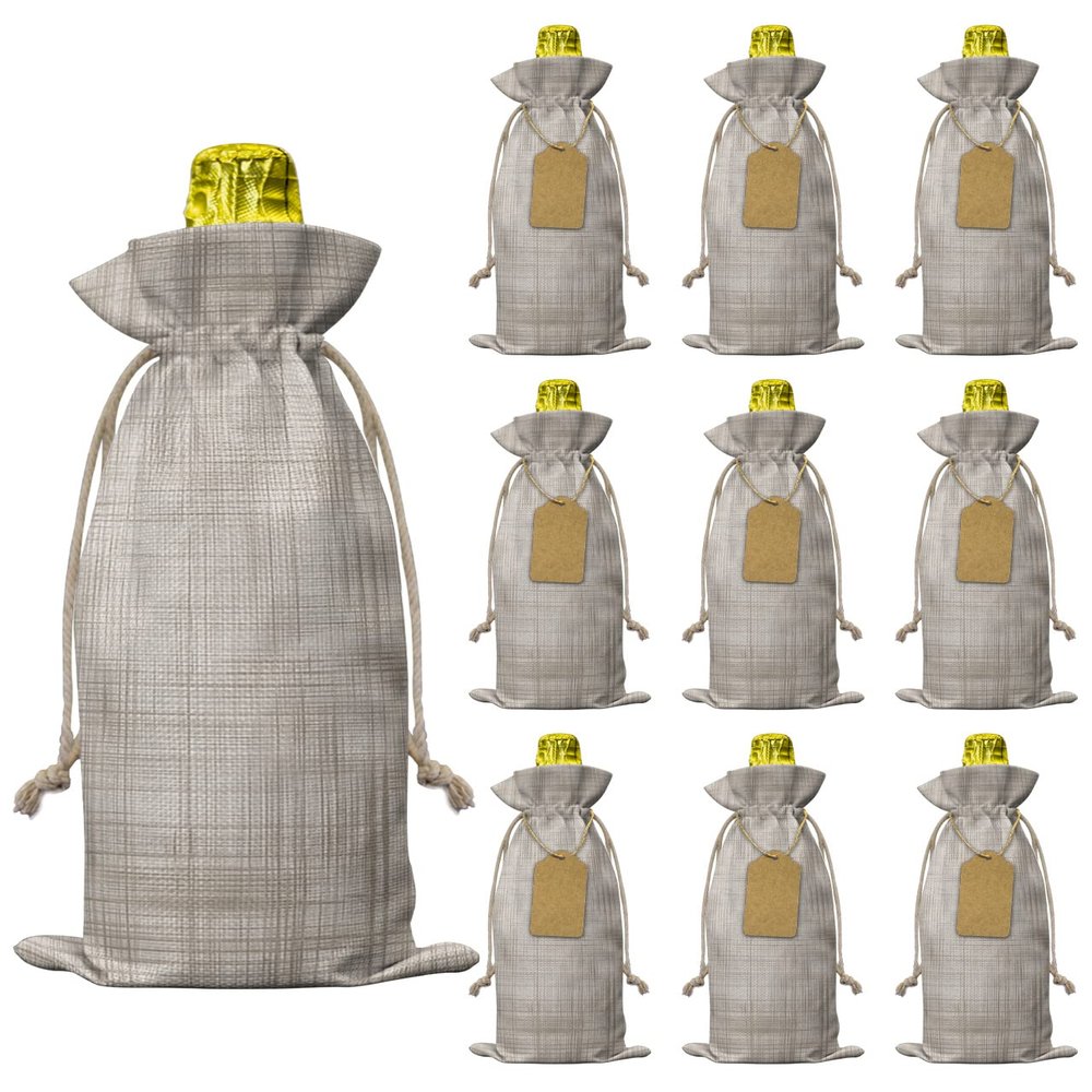 10 Pcs Premium Wine Bottle Gift Bags with Drawstring Retro Farm Rustic Textile Texture Plaid Reusable Wine Gift Bag for Christmas, Wedding, Birthday,Holiday Party, Housewarming, Home Storage