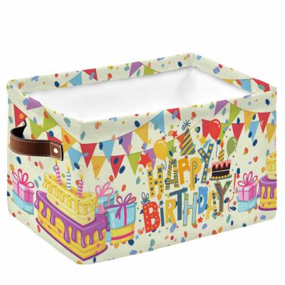 Large Storage Baskets Bins Happy Birthday Collapsible Storage Box Laundry Organizer for Closet Shelf Nursery Kids Bedroom Birthday Cake Balloons Blue