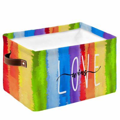 Large Storage Baskets Bins Colorful Striped Collapsible Storage Box Laundry Organizer for Closet Shelf Nursery Kids Bedroom Rainbow Color Harvest Vintage Wooden
