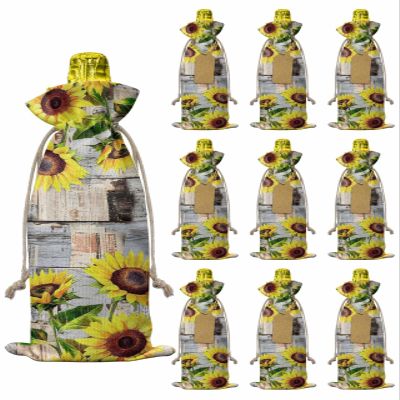 10 Pcs Premium Wine Bottle Gift Bags with Drawstring Watercolor Flowers on Retro Vintage Newspaper Background Reusable Wine Gift Bag for Christmas, Wedding,Holiday Party, Housewarming, Home Storage