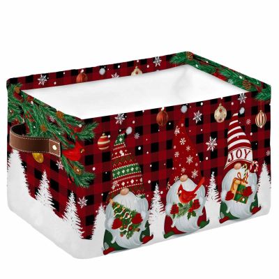 Large Storage Baskets Bins Christmas Gnomes Collapsible Storage Box Laundry Organizer for Closet Shelf Nursery Kids Bedroom Xmas Tree Snowflake Balls Cardinals Red Plaid
