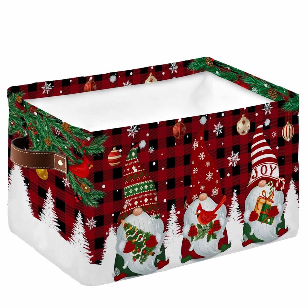 Large Storage Baskets Bins Christmas Gnomes Collapsible Storage Box Laundry Organizer for Closet Shelf Nursery Kids Bedroom Xmas Tree Snowflake Balls Cardinals Red Plaid