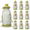 10 Pcs Premium Wine Bottle Gift Bags with Drawstring Fruits Lemon Green Leaves Plant Yellow White Buffalo Check Plaid Reusable Wine Gift Bag for Christmas, Wedding,Holiday Party, Housewarming view 1