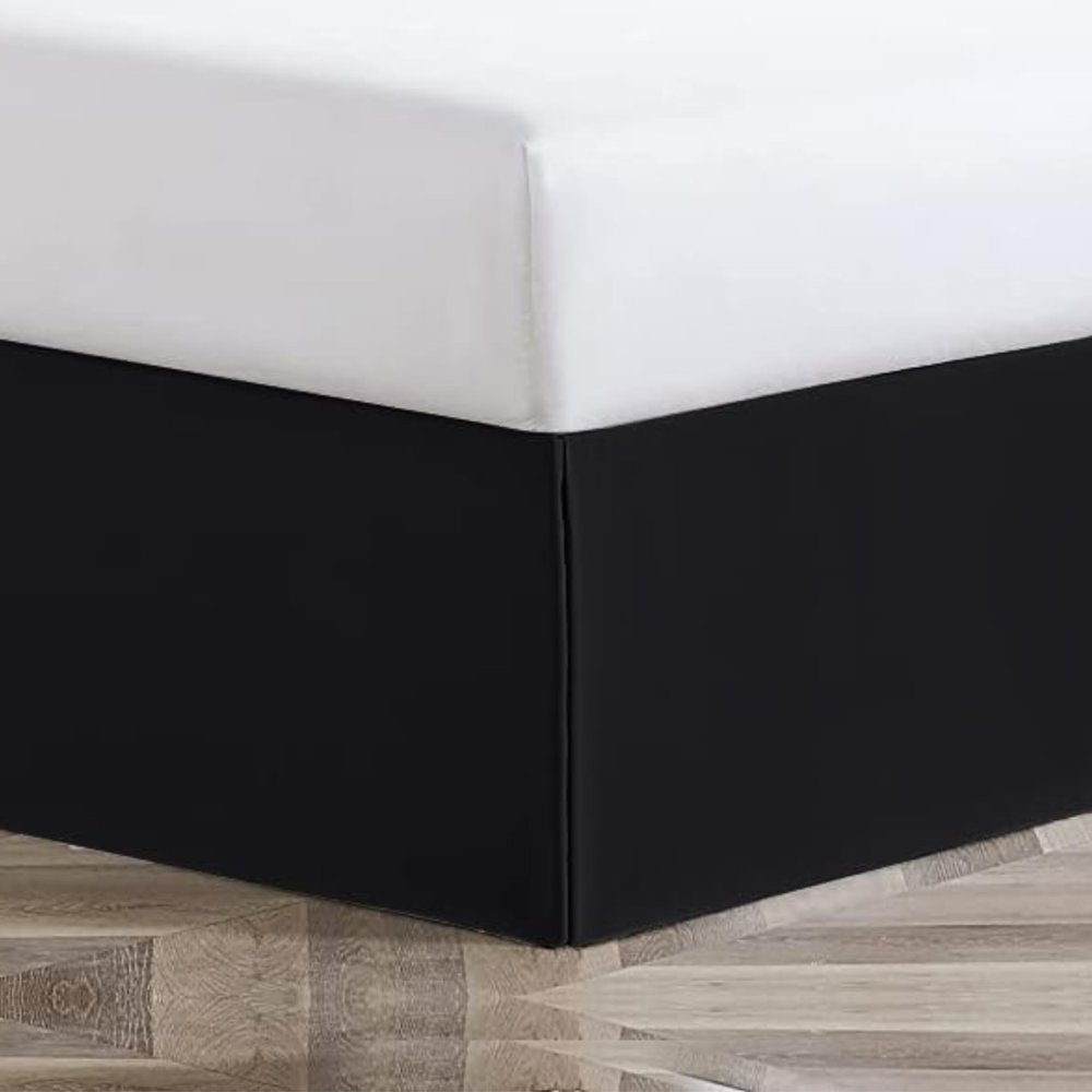 Black Box Pleat Bed Skirt King XL Cotton 600 Thread Count 14" Drop Premium Finish 78"X 84" Bed Skirt, Luxury Hotel Quality, Wrinkle Free, Decorative Split Corner Bed Ruffle (Black)