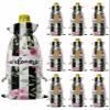 10 Pcs Premium Wine Bottle Gift Bags with Drawstring Spring Pink Floral Black Stripes Festive Wedding Welcome Reusable Wine Gift Bag for Christmas, Wedding,Holiday Party, Housewarming, Home Storage view 1