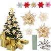 15 PCS Gold Poinsettia Flower Artificial Glitter Poinsettia Christmas Ornaments Christmas Tree Flower Decorations DIY Xmas Wreath Holiday Party Decor Home Front Door Decorations Wedding Decorations view 3