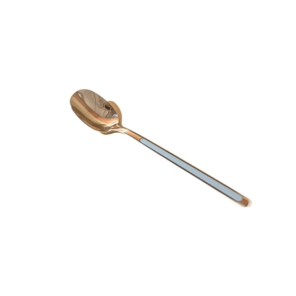 Bulk Spoons Set Stainless Steel Spoon Household Soup Spoon Long Handle Rice Spoon Durable Delicate Bright Spoon Spoons for Eating (Color : Blue)