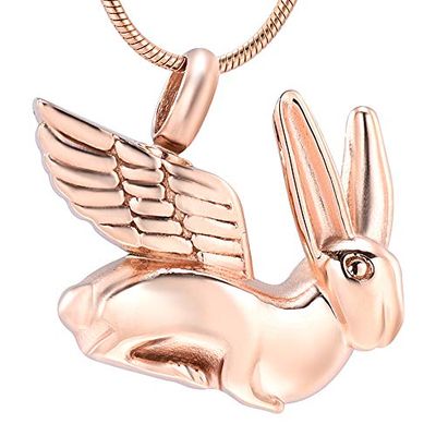 SHEIL Angel Wing Rabbit Urn Pendant for Ashes - Loss of Pet Stainless Steel Cremation Jewelry Memorial Locket Pendant