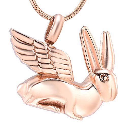 SHEIL Angel Wing Rabbit Urn Pendant for Ashes - Loss of Pet Stainless Steel Cremation Jewelry Memorial Locket Pendant