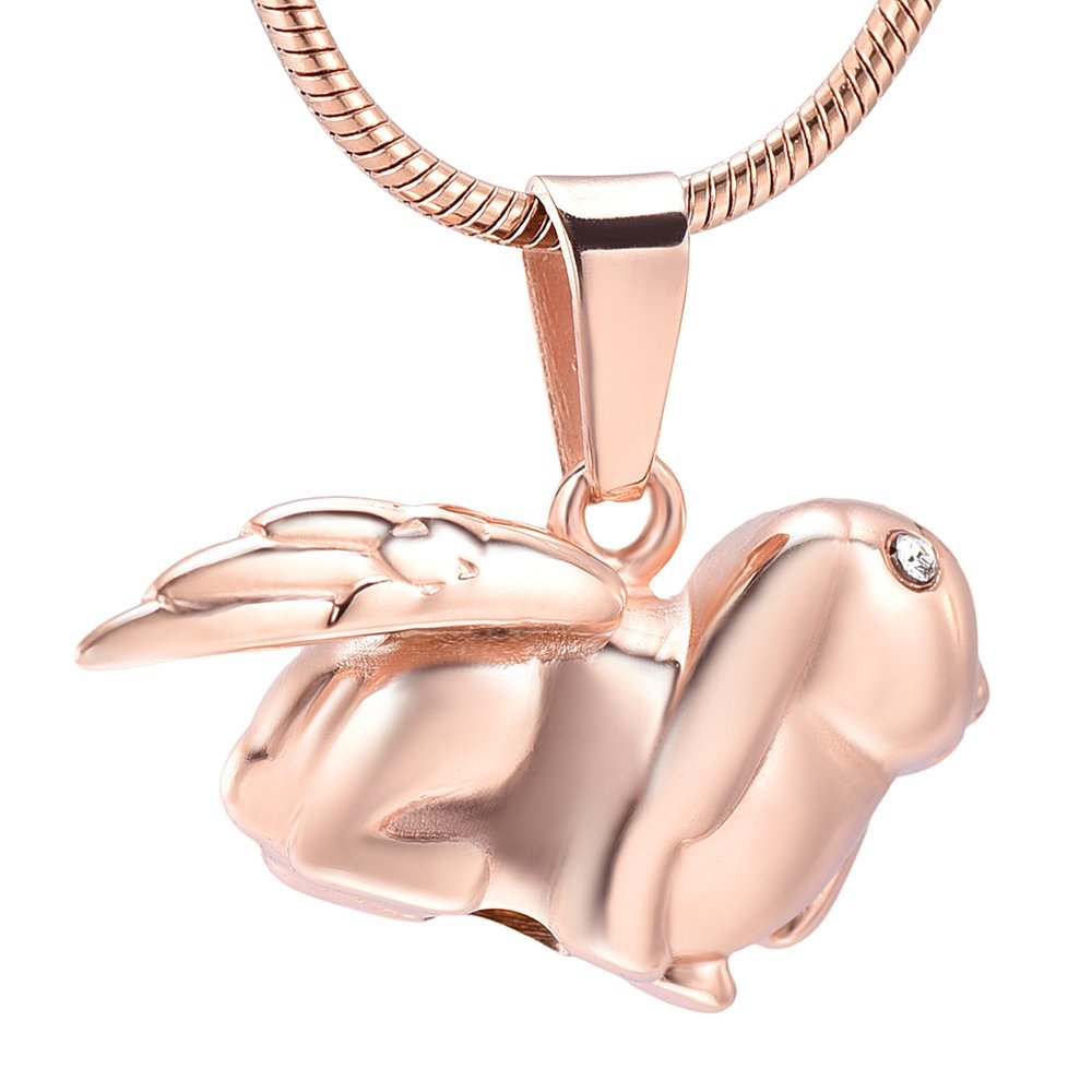 SHEIL Loss of Pet Memorial Jewelry - Stainless Steel Angel Wing Rabbit Cremation Urn Pendant Ashes Holder Keepsake Necklace