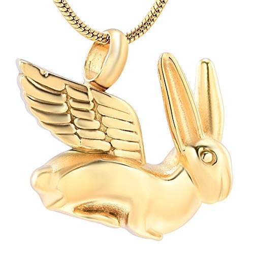 SHEIL Angel Wing Rabbit Urn Pendant for Ashes - Loss of Pet Stainless Steel Cremation Jewelry Memorial Locket Pendant