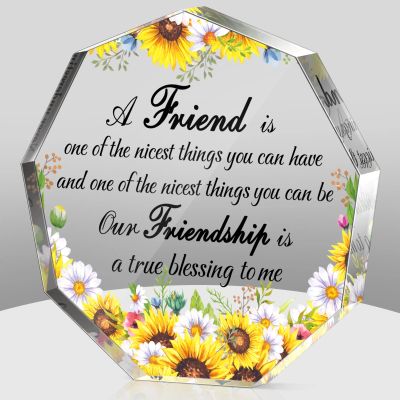 Spiareal Friends Gifts for Women Friendship Graduation Plaque Best Flower Sister Birthday Bestie Thank You Gift for Teacher Mom Female Acrylic Friendship(Nonagon)