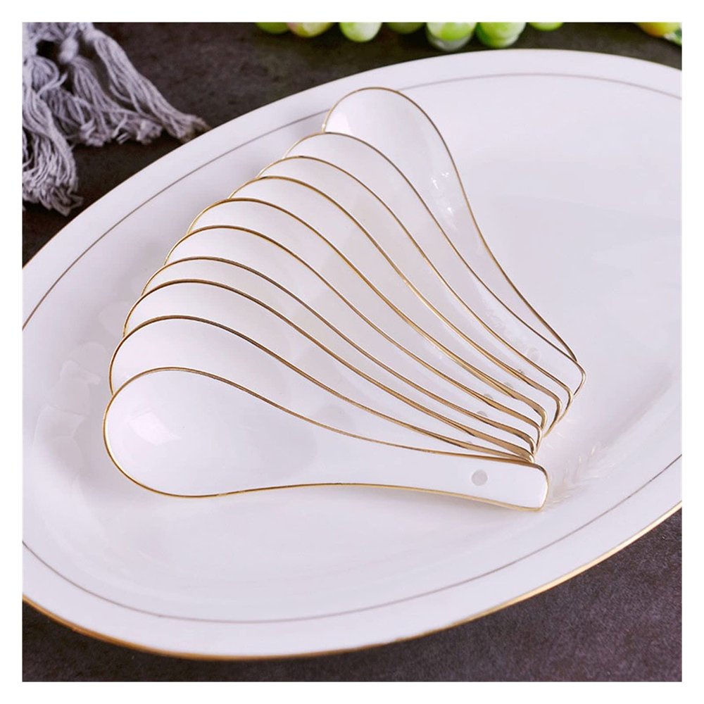 Bulk Spoons Set 10pcs gold-edged long-handled spoon set household ceramic spoon Spoons for Eating (Color : 2)
