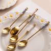 Bulk Spoons Set Dessert Coffee Scoop 304 Stainless Steel Golden Home Ice Cream Cute Delicate Ceramic Stirring Spoon Spoons for Eating (Color : F) view 3